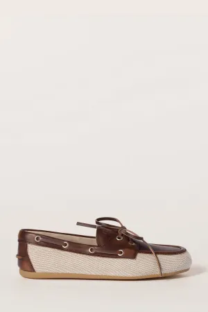 Canvas And Bleached Leather Boat Shoes