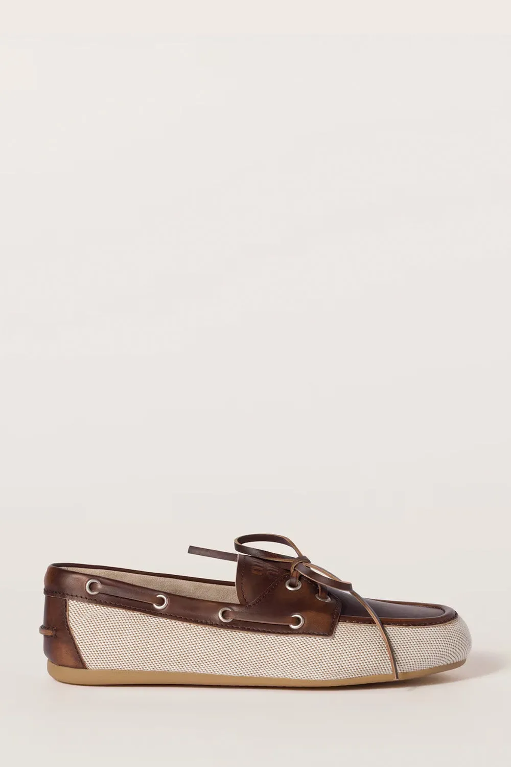 Canvas And Bleached Leather Boat Shoes