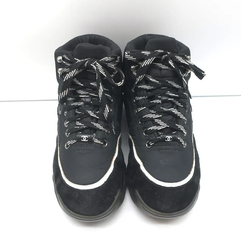 Chanel CC Platform High Top Sneakers Black Nylon & Suede Size 35.5