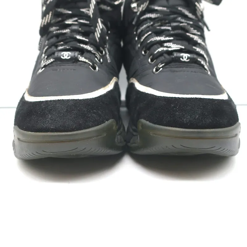 Chanel CC Platform High Top Sneakers Black Nylon & Suede Size 35.5