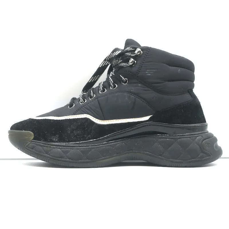 Chanel CC Platform High Top Sneakers Black Nylon & Suede Size 35.5