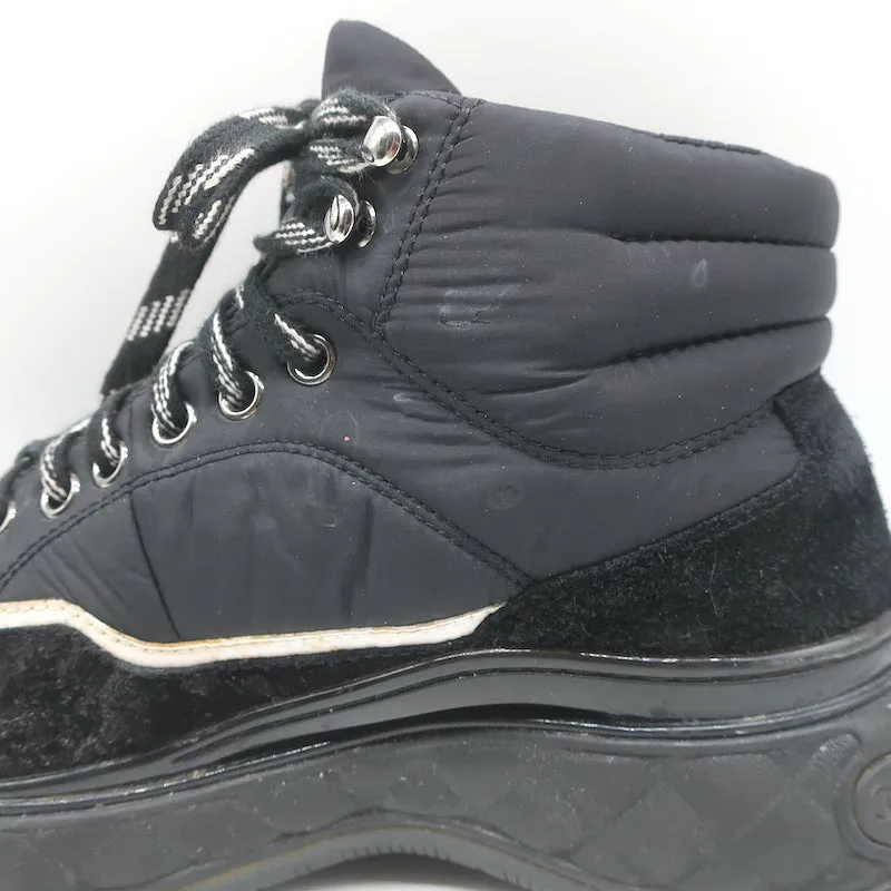 Chanel CC Platform High Top Sneakers Black Nylon & Suede Size 35.5