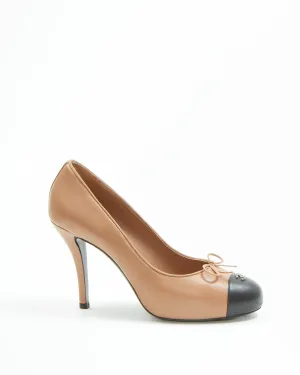 Chanel Light Brown/Black Leather CC Logo Pumps - 39.5