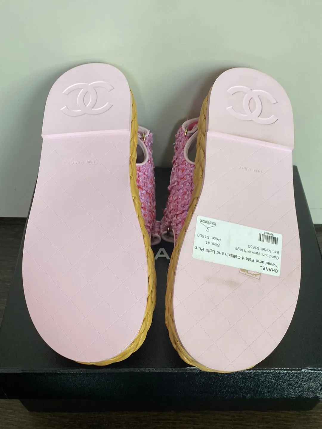 Chanel Tweed amd Patent Calfskin and Light Purple, Pink & Red Sandals