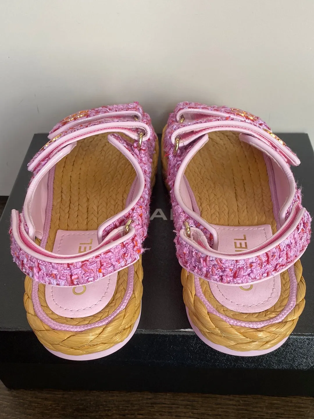 Chanel Tweed amd Patent Calfskin and Light Purple, Pink & Red Sandals