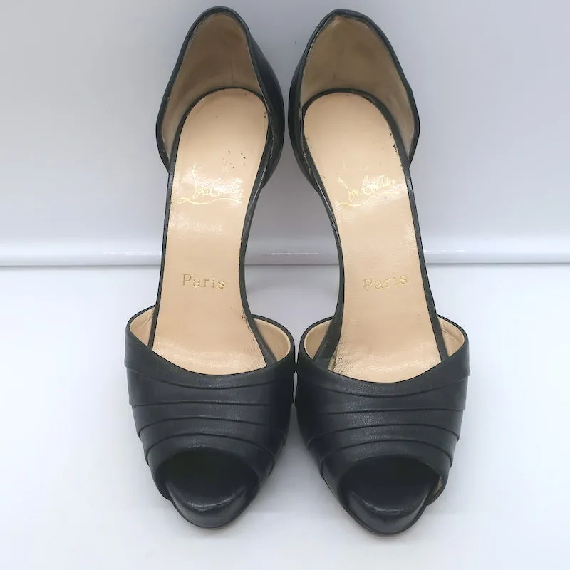 Christian Louboutin Armadillo 120 d'Orsay Peep Toe Pumps Black Leather Size 36.5