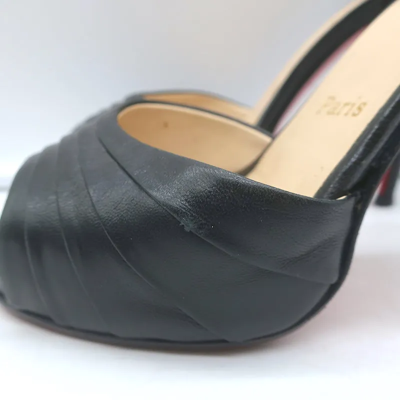 Christian Louboutin Armadillo 120 d'Orsay Peep Toe Pumps Black Leather Size 36.5