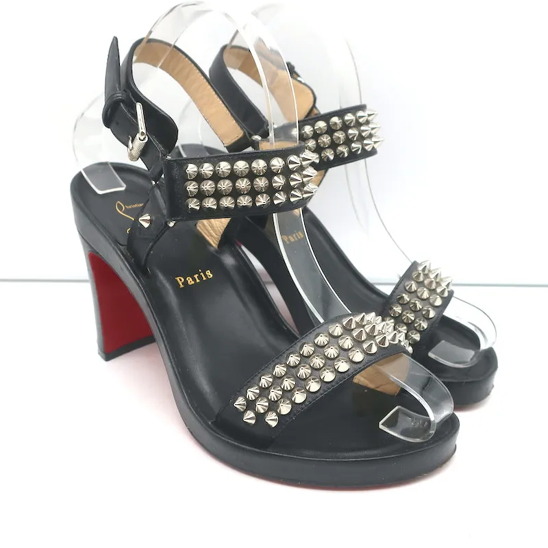 Christian Louboutin Bikool Spike Sandals Black Leather Size 37.5 Platform Heels