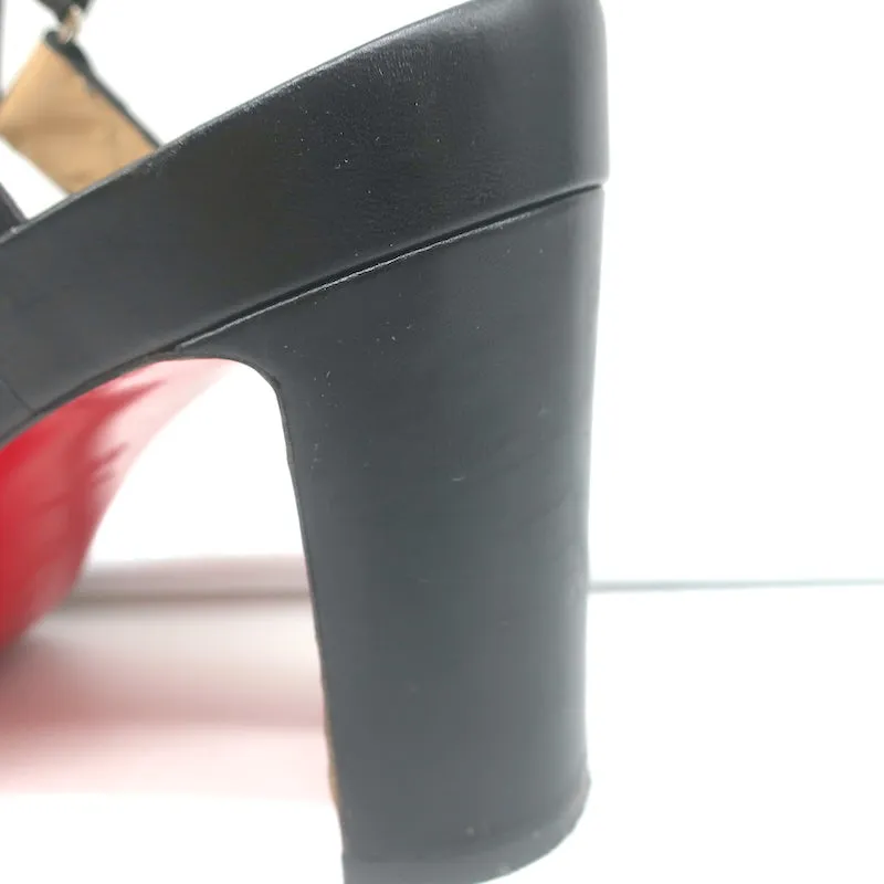Christian Louboutin Bikool Spike Sandals Black Leather Size 37.5 Platform Heels