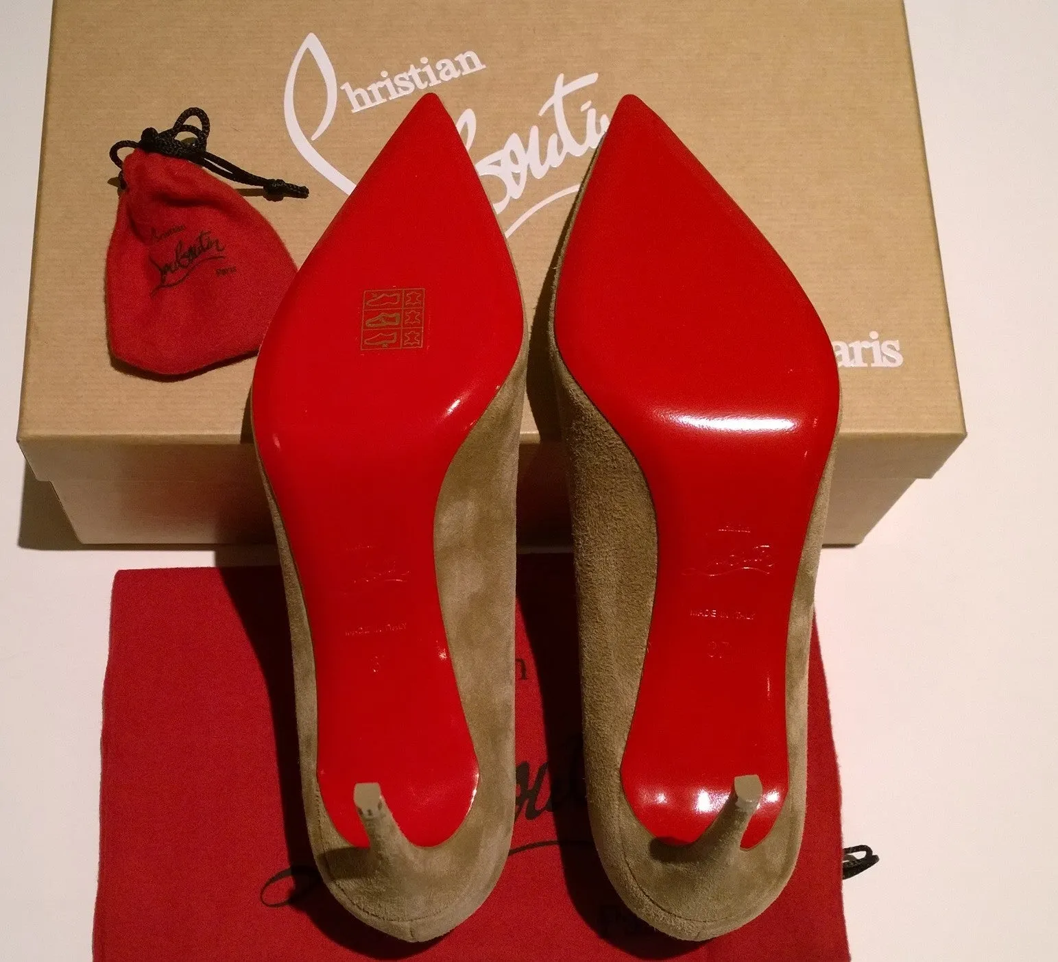 Christian Louboutin Kate 85 Fennec Khaki Brown Suede Heels Veau Velours