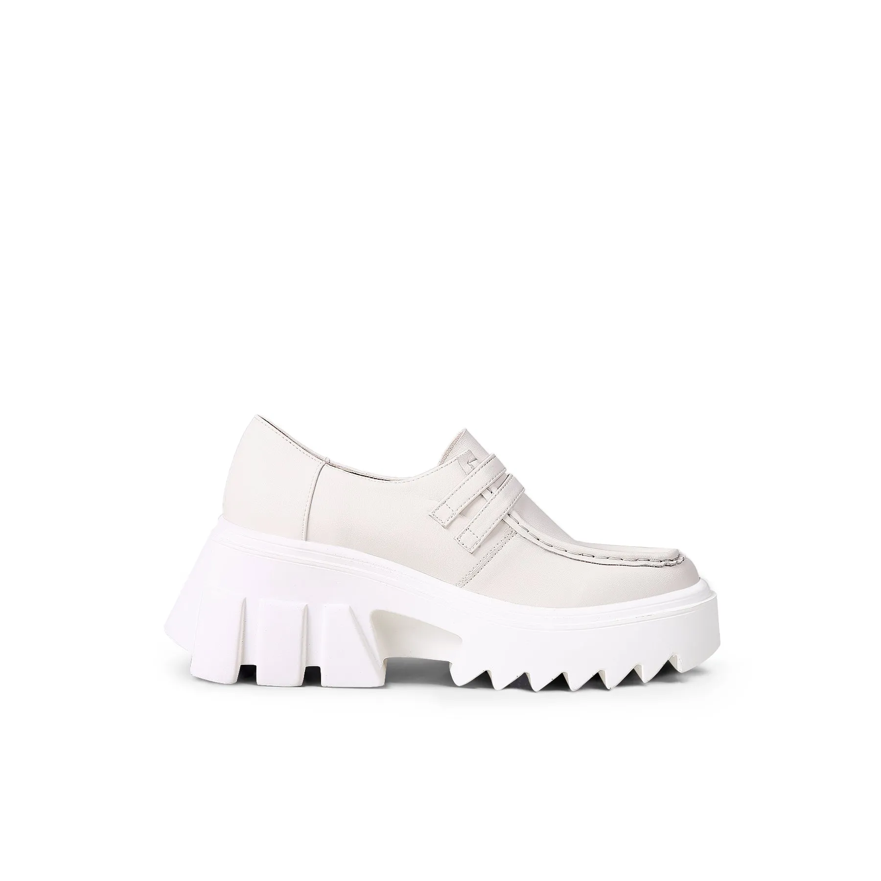Chunky Heel Double-Buckle Loafer - Cream
