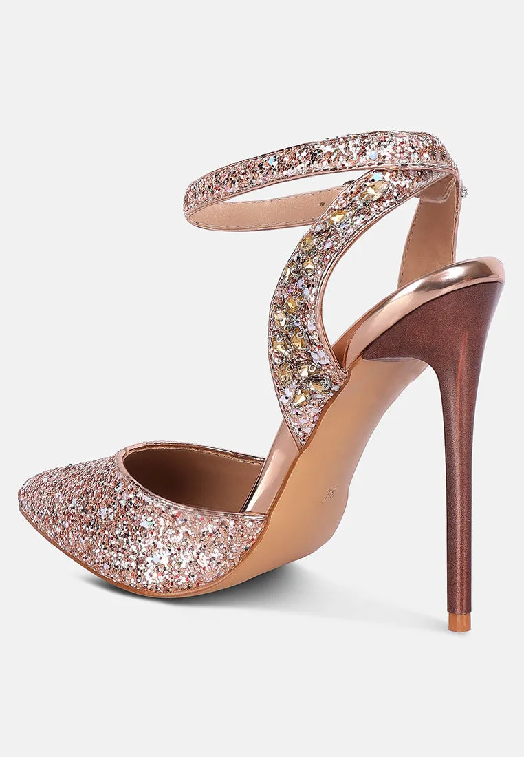 Cloriss Diamante Embellished Glitter High Heels By Ruw