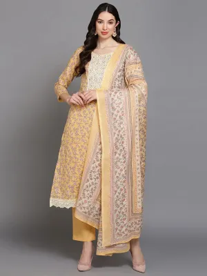 Cotton Blend Peach Printed Straight Kurta Pant-VKSKD1901