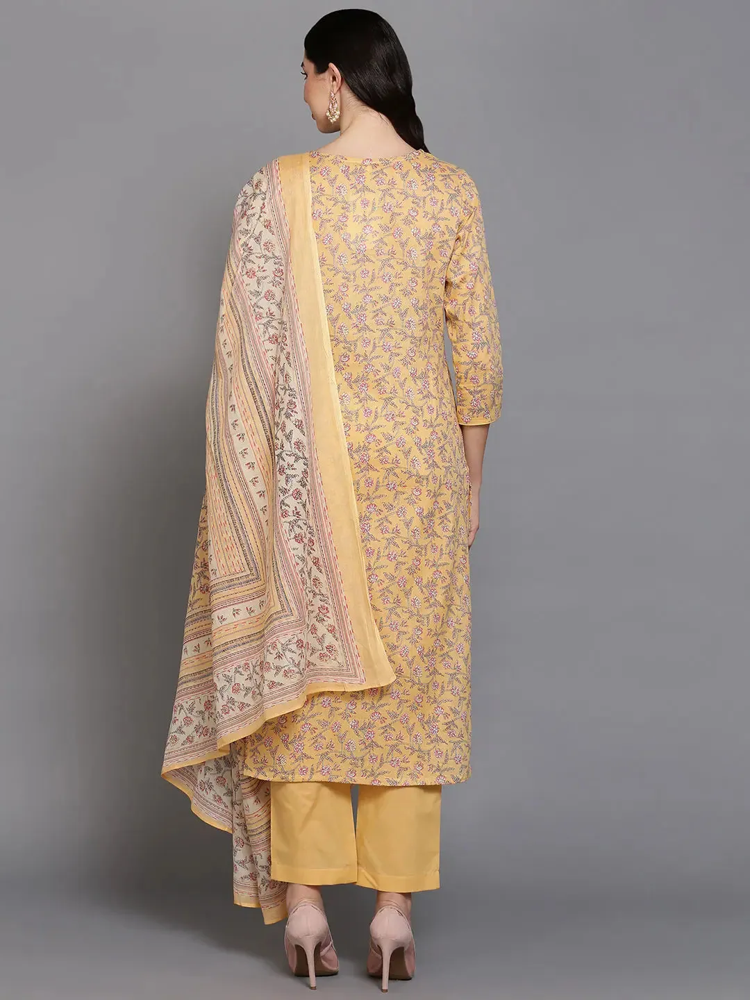 Cotton Blend Peach Printed Straight Kurta Pant-VKSKD1901