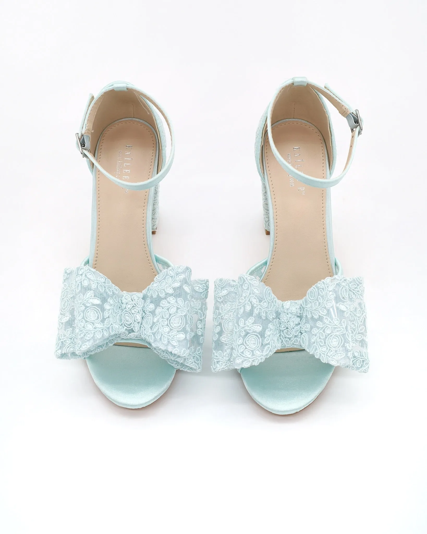 Crochet Lace Block Heel Sandals with Oversized Crochet Lace Bow