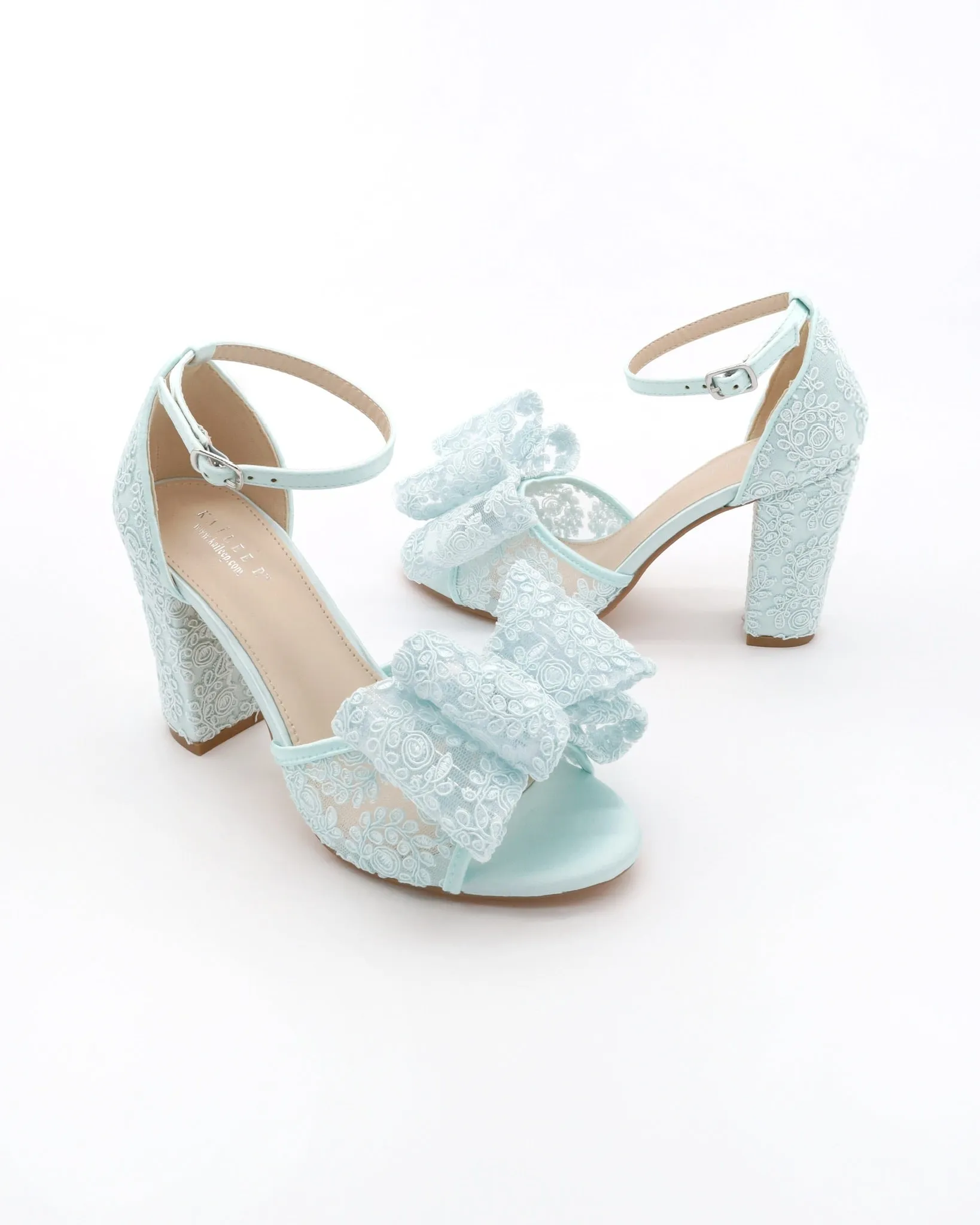 Crochet Lace Block Heel Sandals with Oversized Crochet Lace Bow