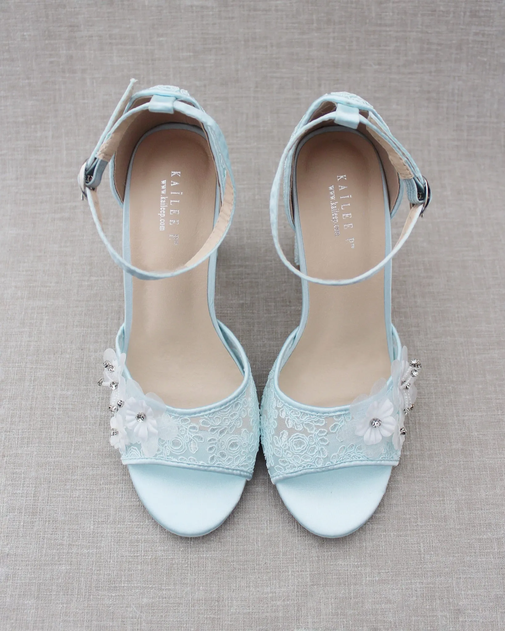 Crochet Lace Block Heel Sandals with White Flowers