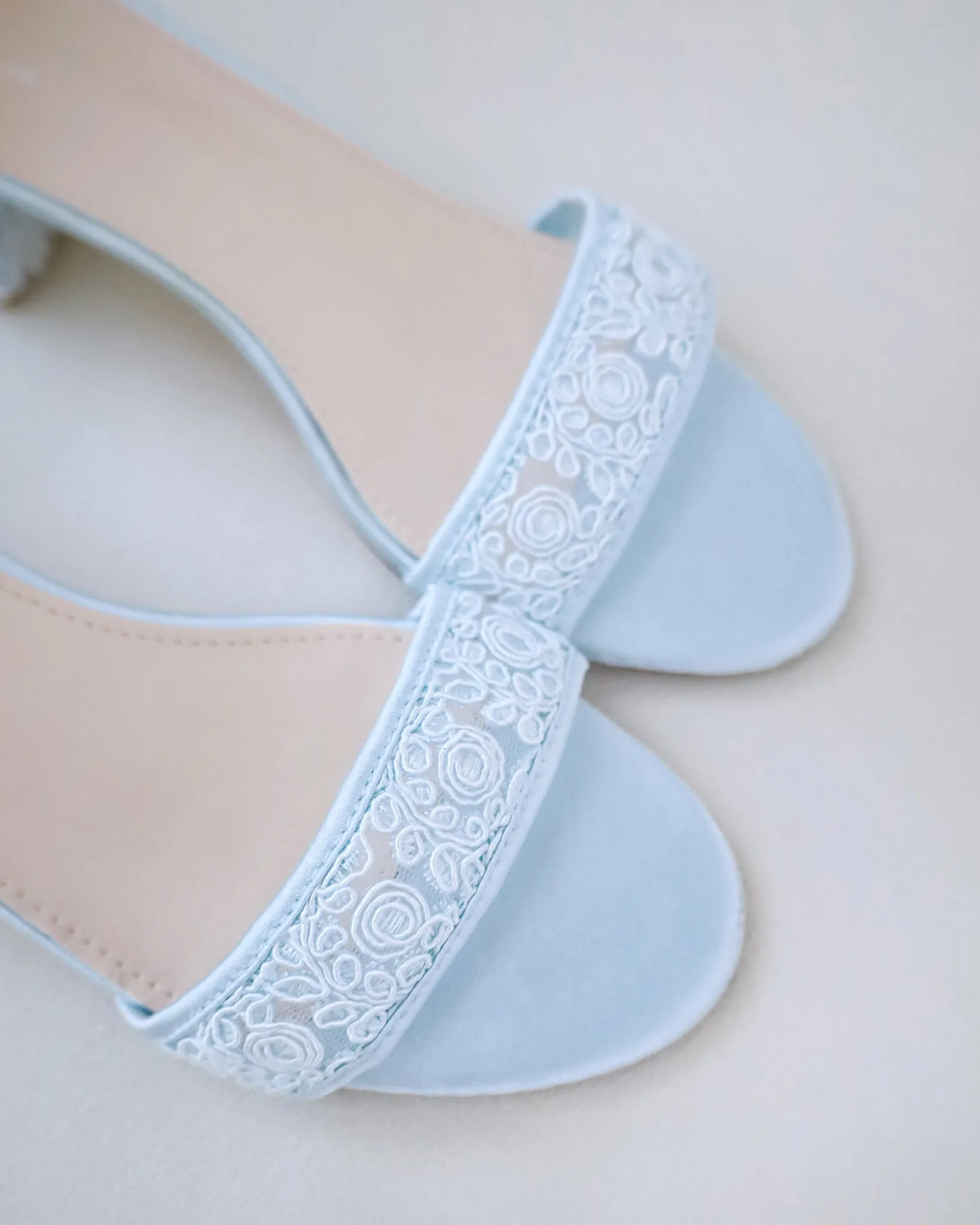 Crochet Lace Block Heel Wedding Sandals with Back Satin Bow