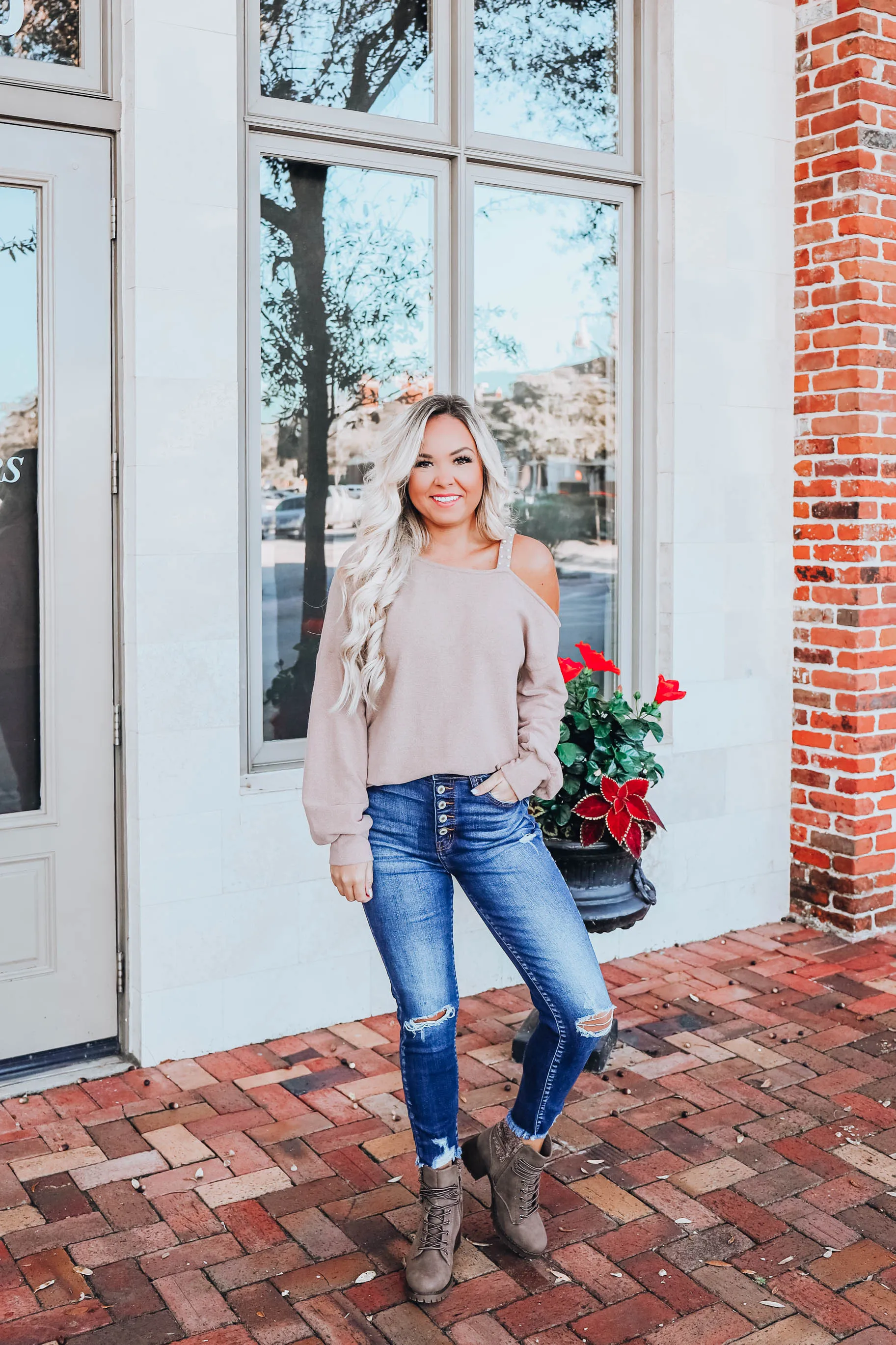 Curls & Pearls Sweater-Taupe