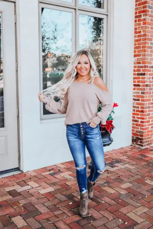 Curls & Pearls Sweater-Taupe