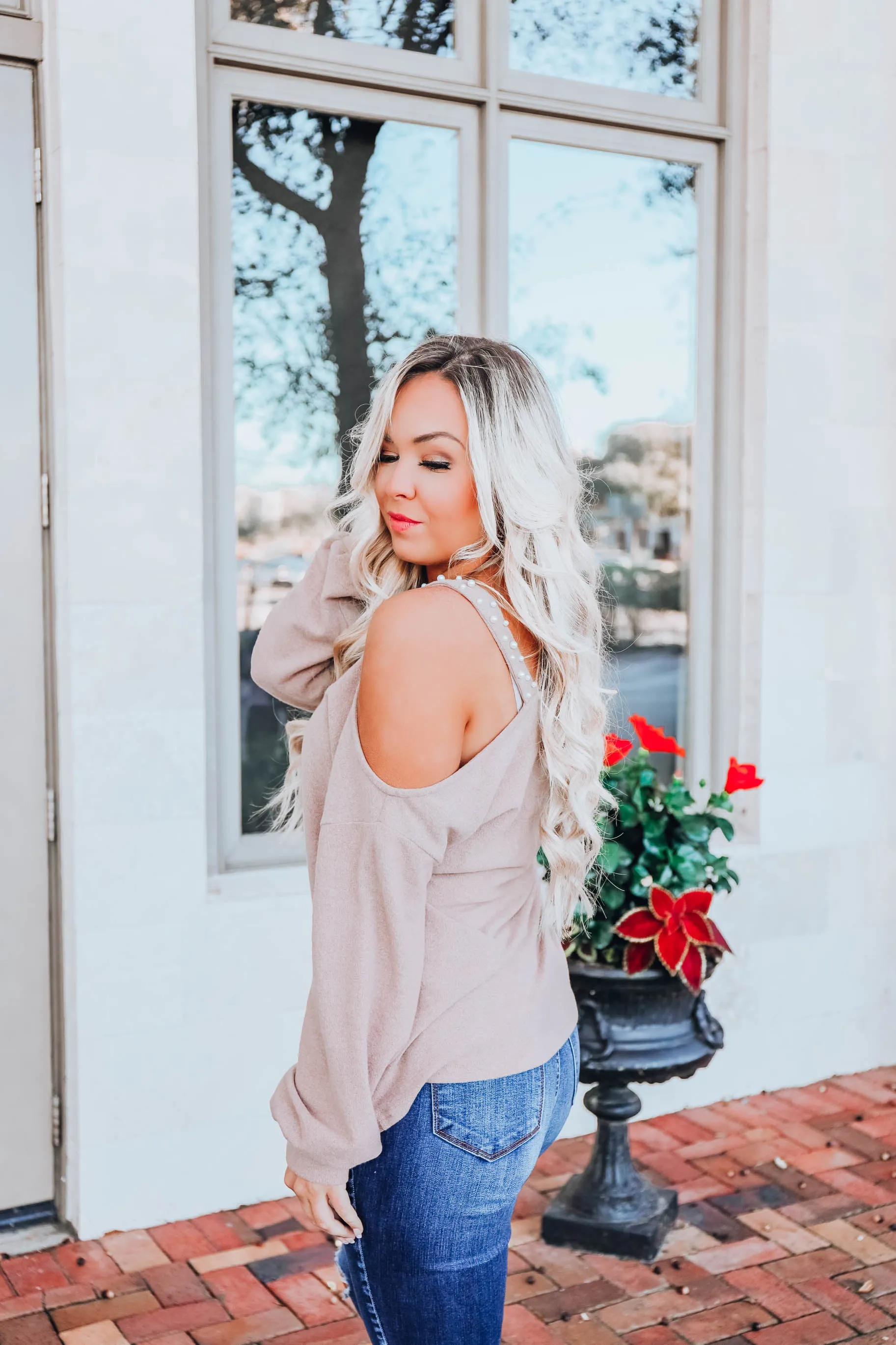 Curls & Pearls Sweater-Taupe