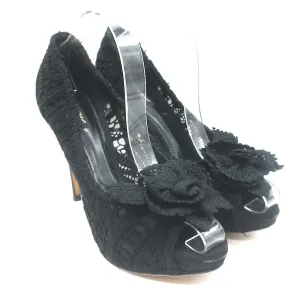 Dolce & Gabbana Rose Crochet Lace Platform Pumps Black Size 40 Open Toe Heels