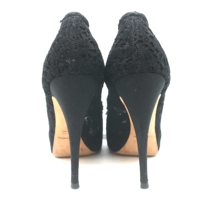 Dolce & Gabbana Rose Crochet Lace Platform Pumps Black Size 40 Open Toe Heels