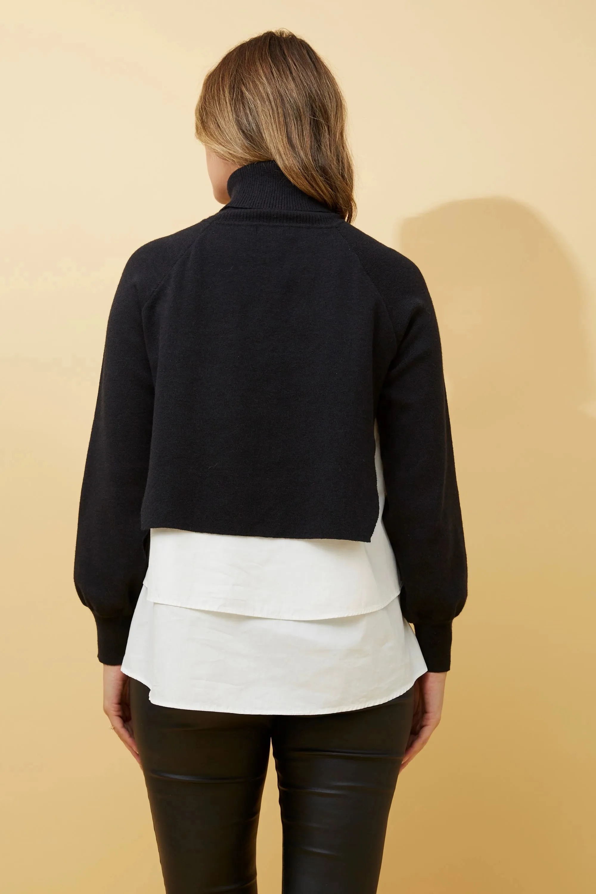 Double Layer Twofer Roll Neck Pullover (KP515798)