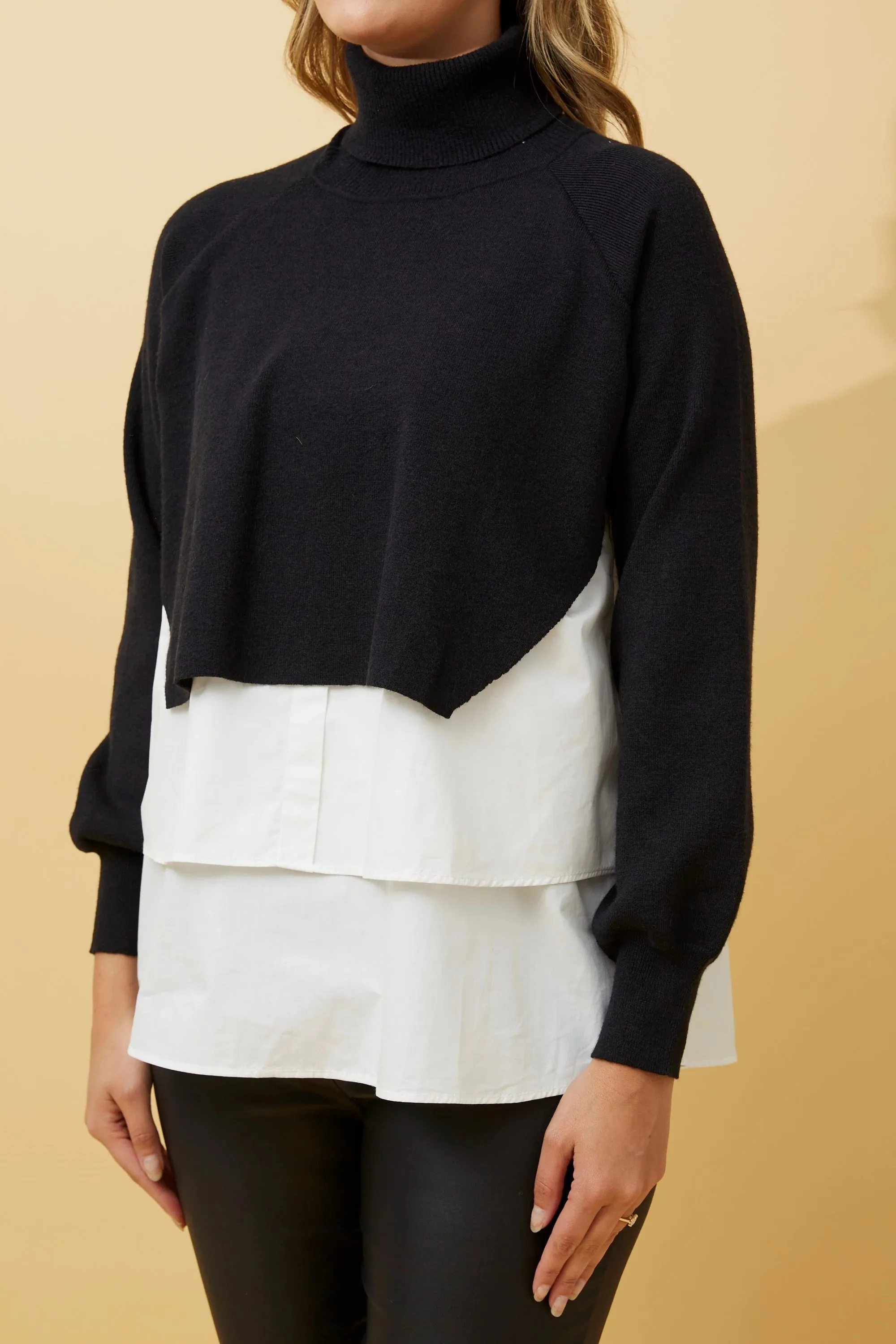 Double Layer Twofer Roll Neck Pullover (KP515798)
