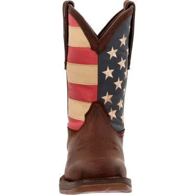 Durango Men's Rebel Patriotic 11" Soft Toe Pull On Western Classic Boot- Brown- DB5554