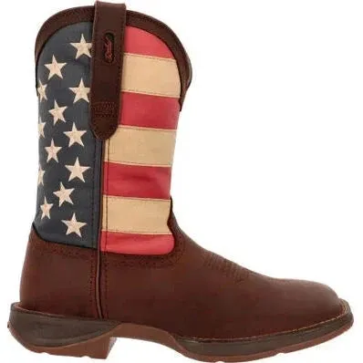 Durango Men's Rebel Patriotic 11" Soft Toe Pull On Western Classic Boot- Brown- DB5554