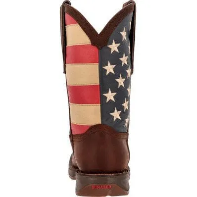 Durango Men's Rebel Patriotic 11" Soft Toe Pull On Western Classic Boot- Brown- DB5554