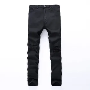 Elasticity Skinny Pencil Pants Mid Waisted Jeans Men's Ripped Jeans