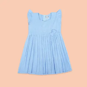 Elegant Sky Blue Pleated Cotton Frock for Girls