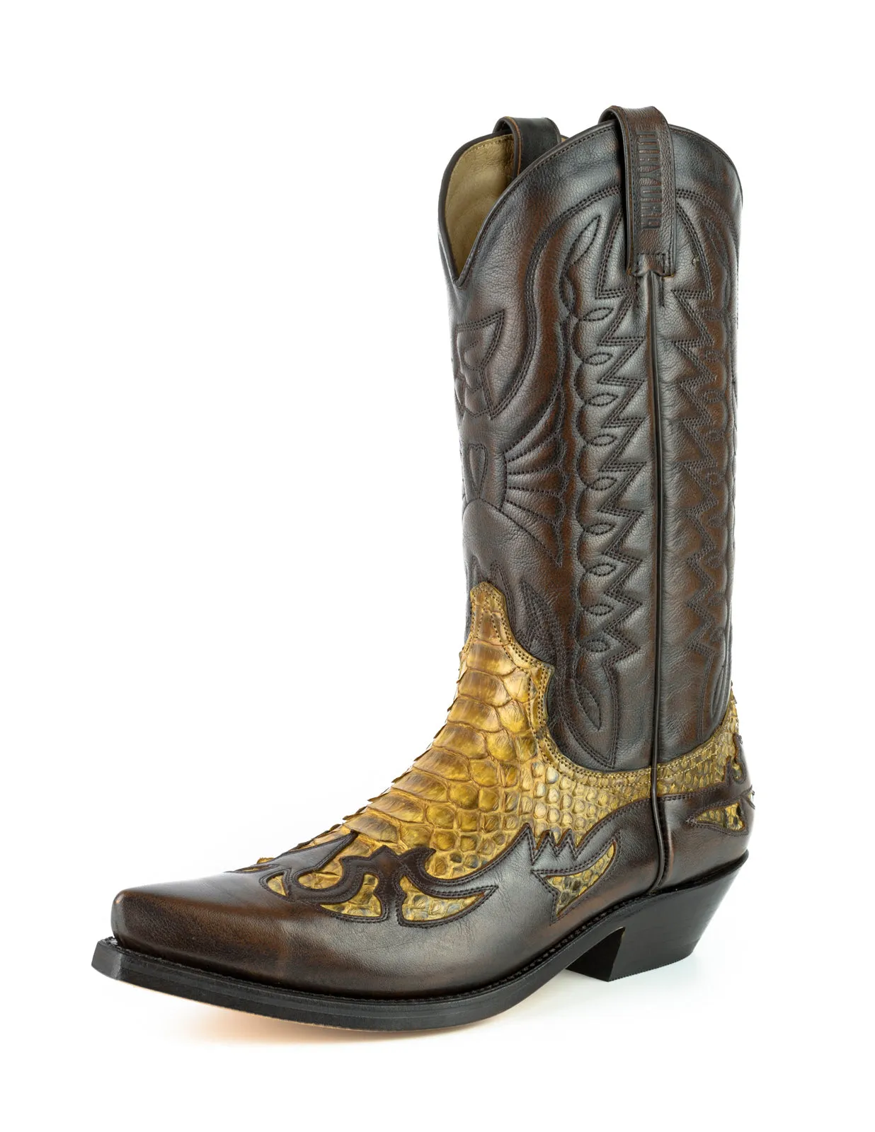Exotic Handmade Brown and Yellow Leather 1935-C Texan Cowboy Boots for Women and Men
