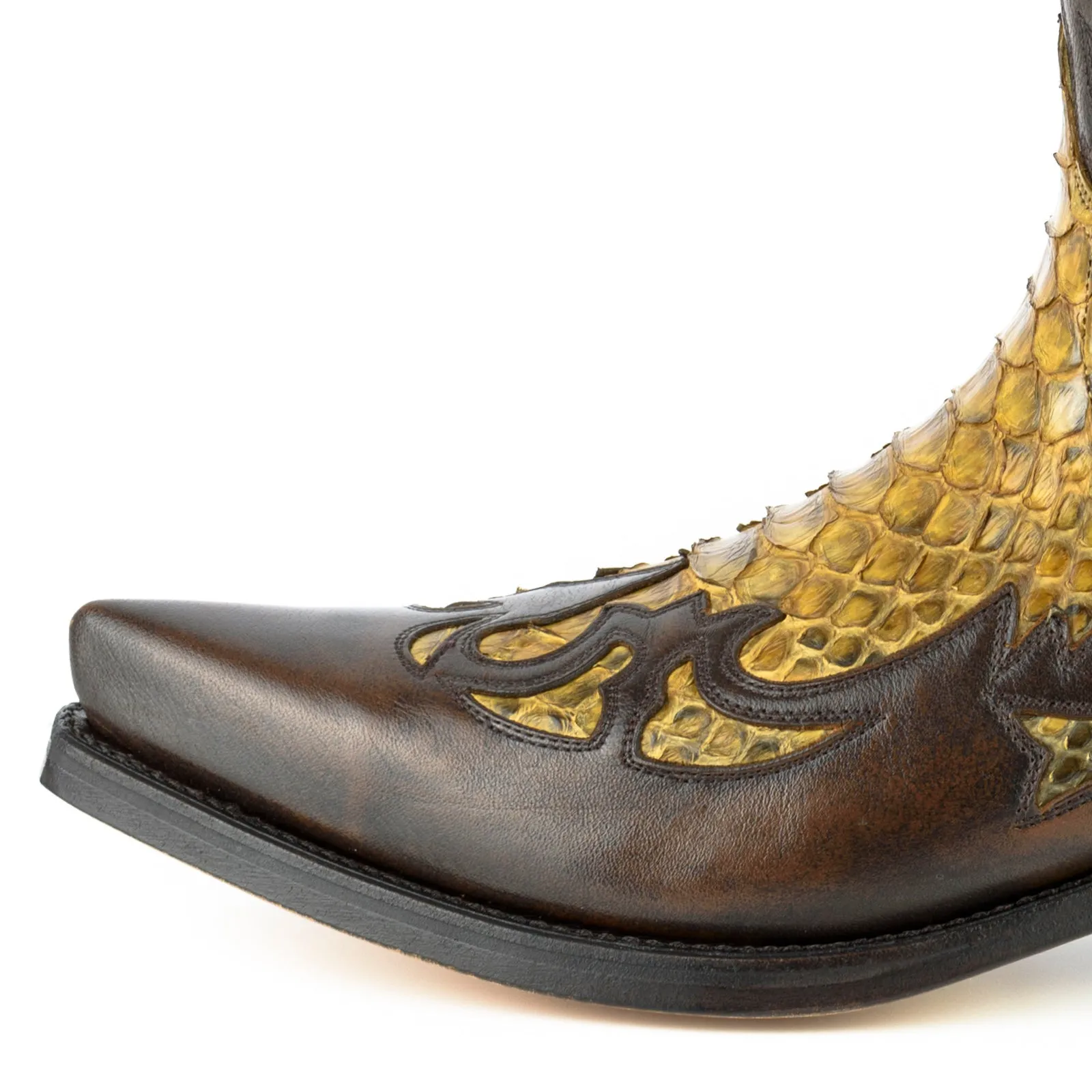 Exotic Handmade Brown and Yellow Leather 1935-C Texan Cowboy Boots for Women and Men