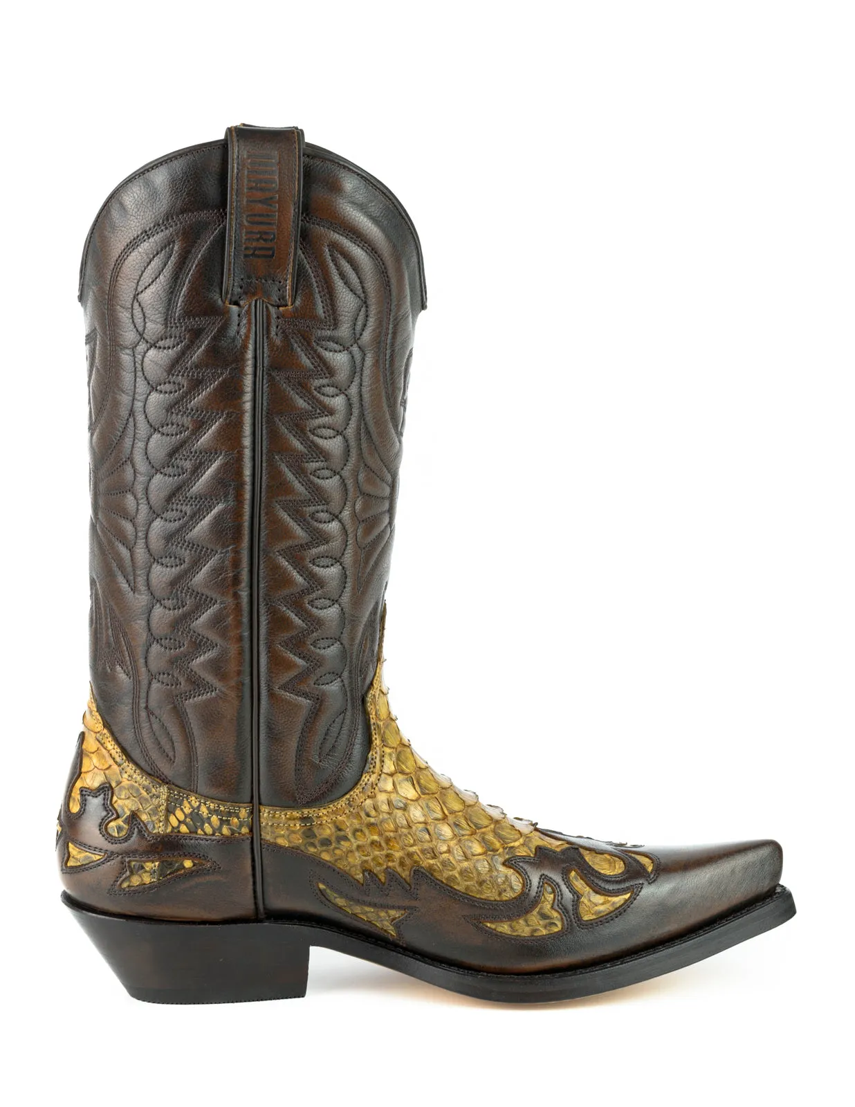 Exotic Handmade Brown and Yellow Leather 1935-C Texan Cowboy Boots for Women and Men