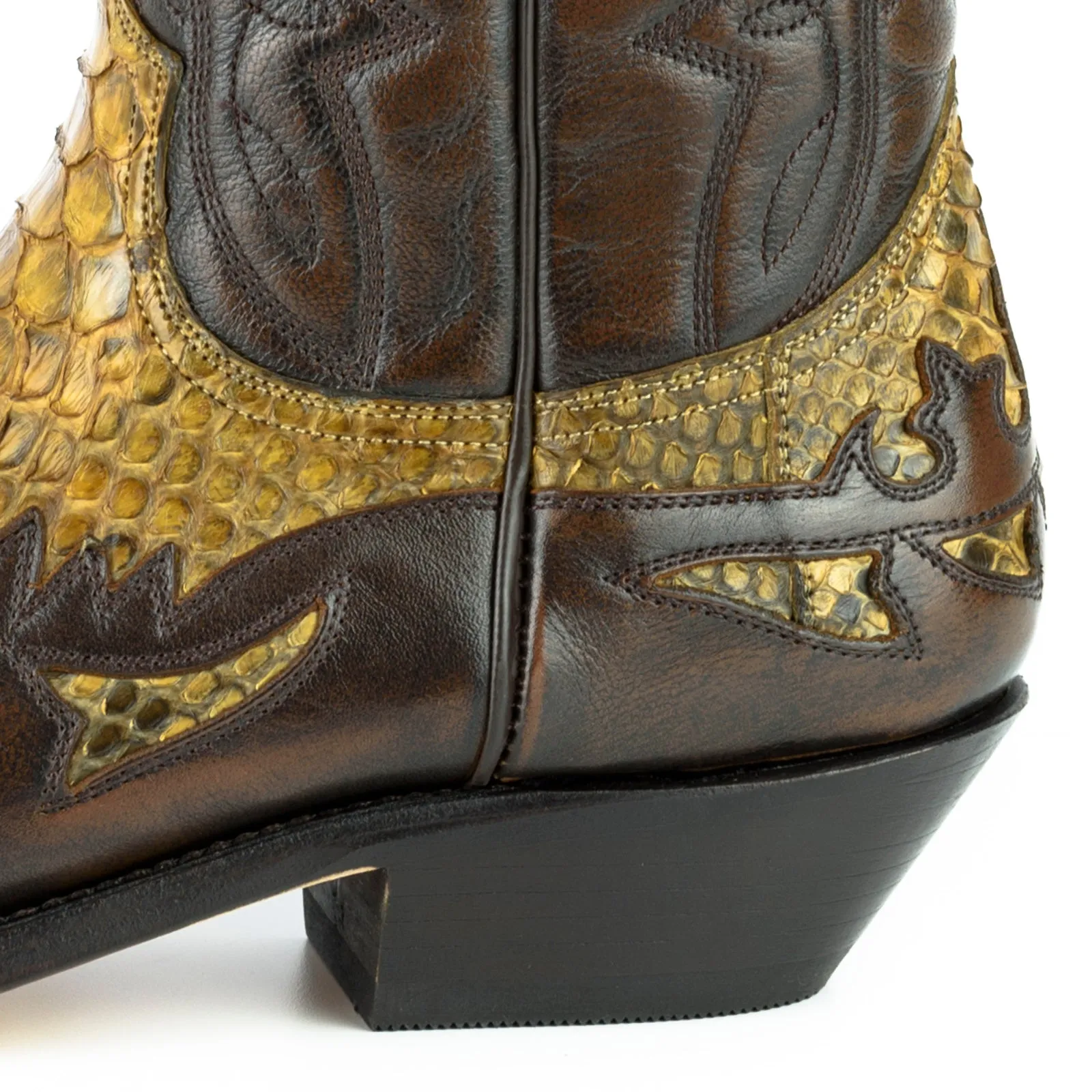 Exotic Handmade Brown and Yellow Leather 1935-C Texan Cowboy Boots for Women and Men
