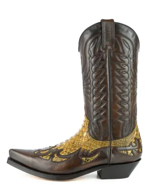 Exotic Handmade Brown and Yellow Leather 1935-C Texan Cowboy Boots for Women and Men