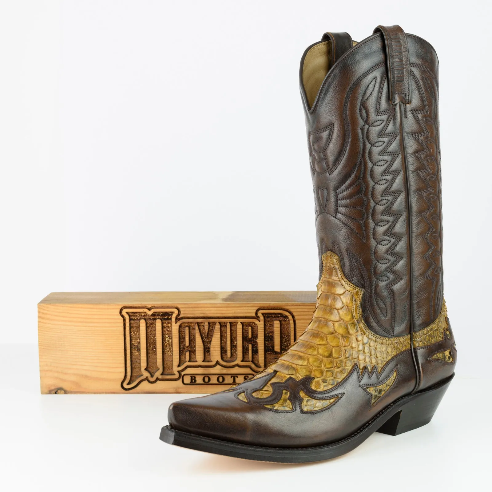 Exotic Handmade Brown and Yellow Leather 1935-C Texan Cowboy Boots for Women and Men