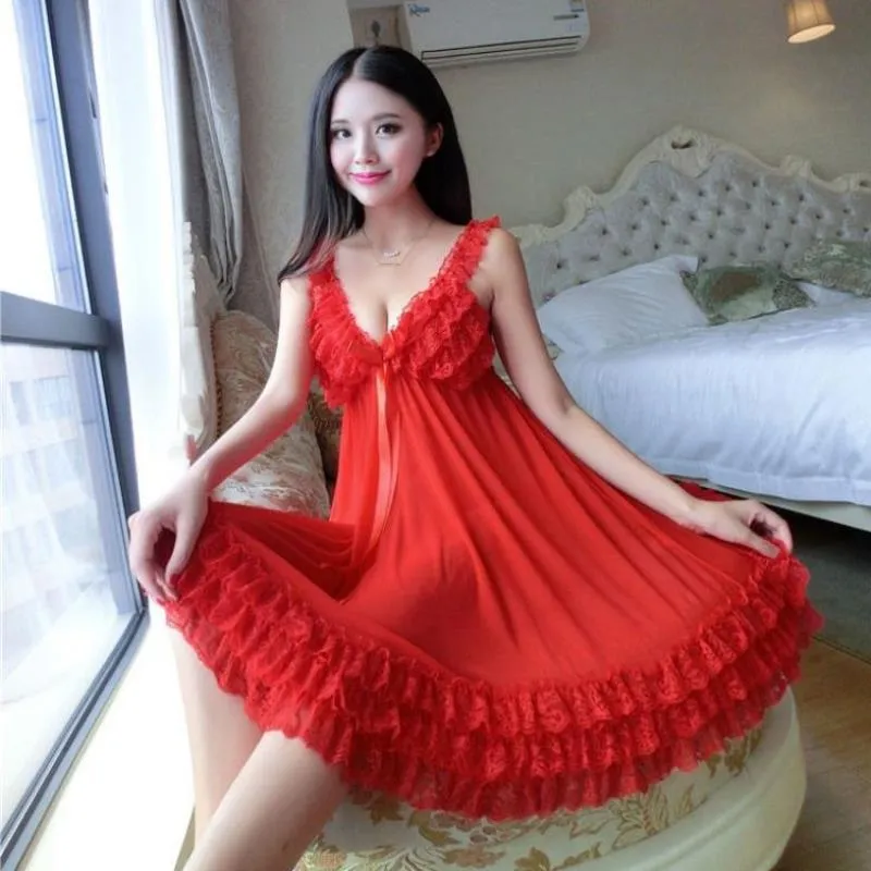Fancy Sleepwear Lingerie Lace Cut Sexy Nightgown