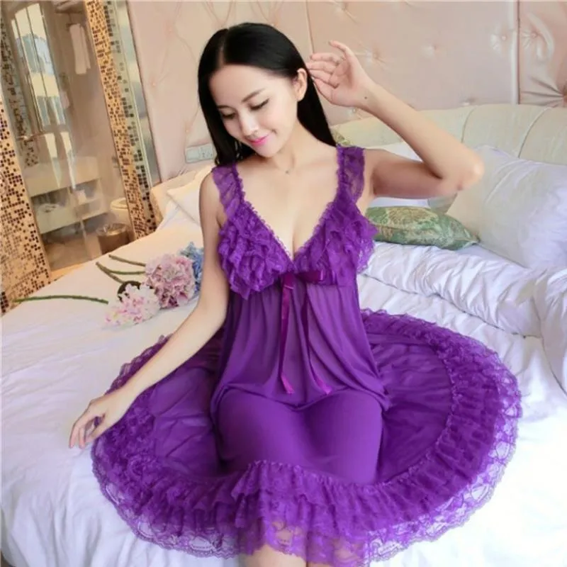 Fancy Sleepwear Lingerie Lace Cut Sexy Nightgown