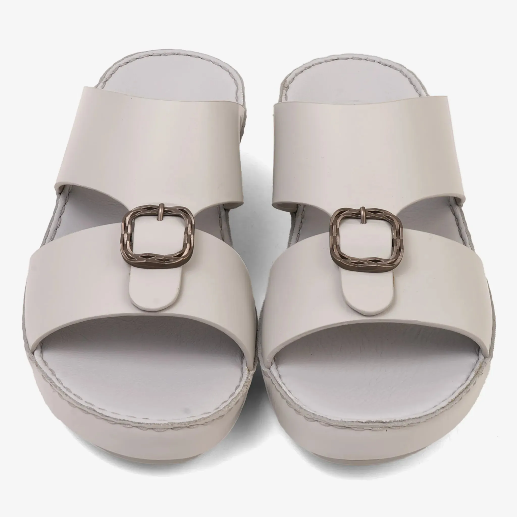 FARADA DA VINCI BRASS ICONIC DOUBLE F TRIM ARABIC SANDALS LIGHT GREY