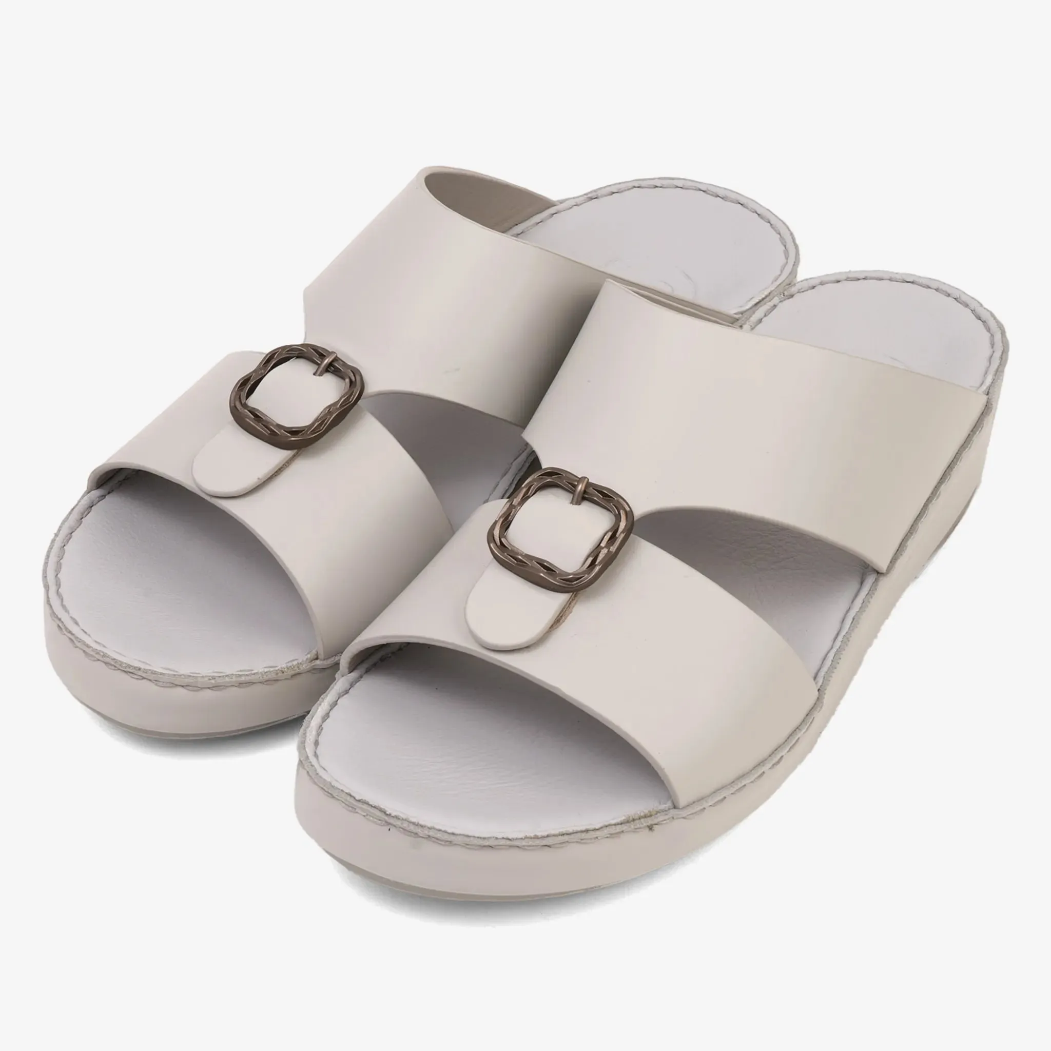 FARADA DA VINCI BRASS ICONIC DOUBLE F TRIM ARABIC SANDALS LIGHT GREY