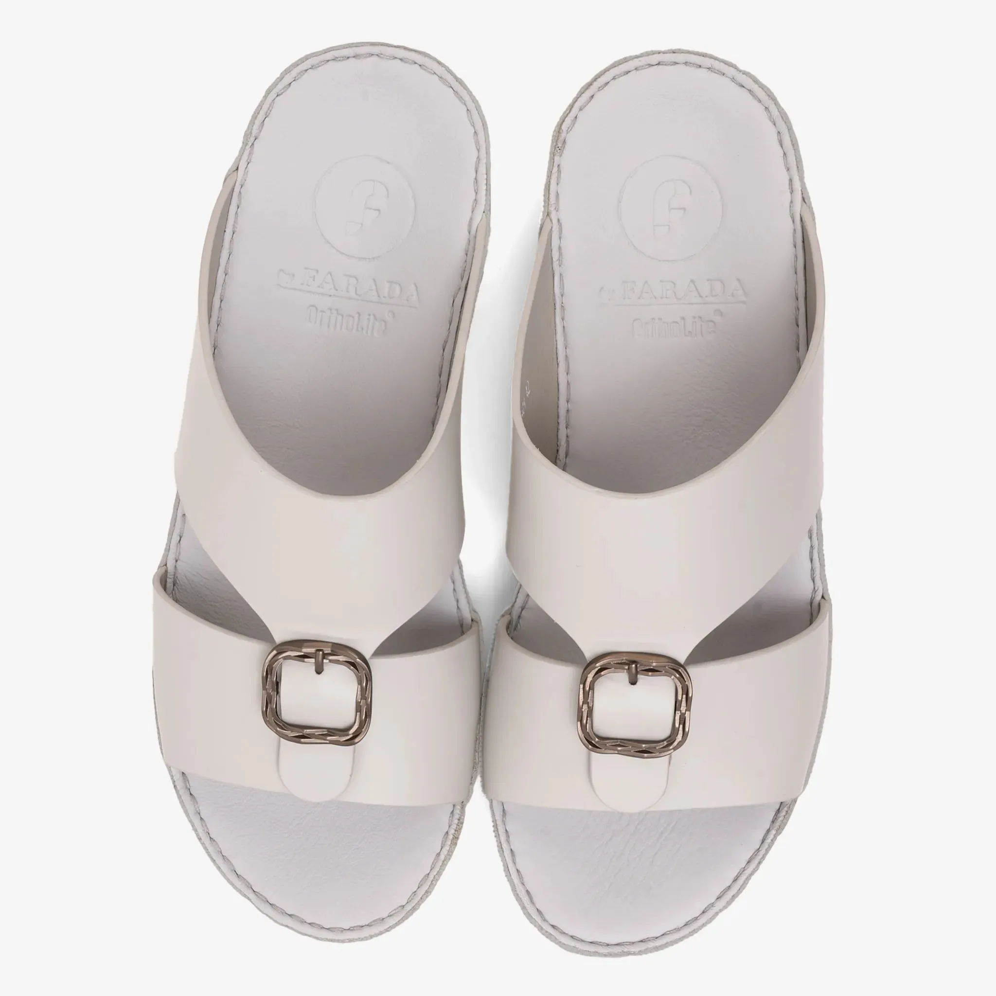 FARADA DA VINCI BRASS ICONIC DOUBLE F TRIM ARABIC SANDALS LIGHT GREY