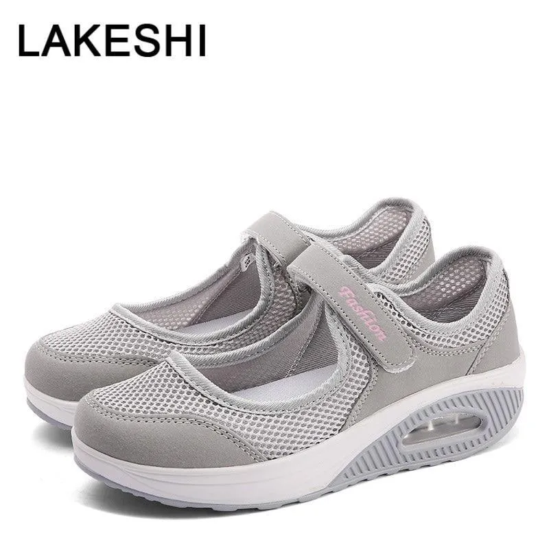 Fashion Women Flats Platform Shoes Breathable Mesh Casual Shoes