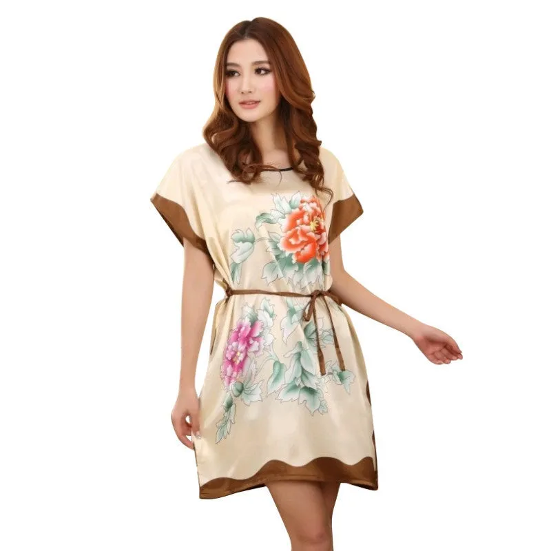 Fashion Women Lady Peony Robe Bath Gown Nightgown Sleepwear
