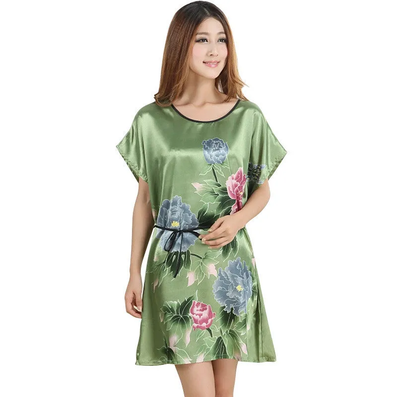 Fashion Women Lady Peony Robe Bath Gown Nightgown Sleepwear