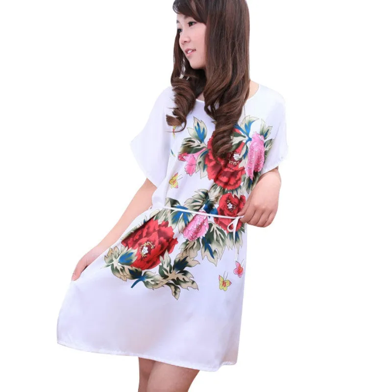 Fashion Women Lady Peony Robe Bath Gown Nightgown Sleepwear