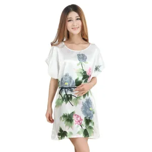 Fashion Women Lady Peony Robe Bath Gown Nightgown Sleepwear